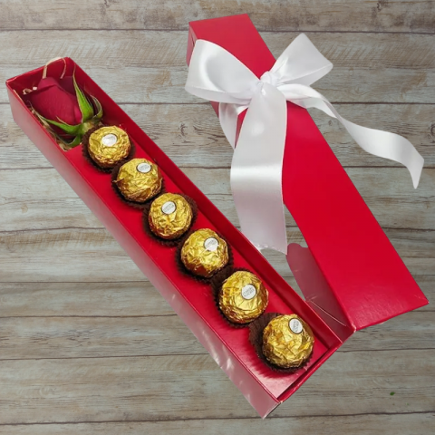 Mimo na Caixa "Vermelha" com 1 Rosa + Chocolate Ferrero Rocher